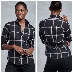 FRANK & Eileen Barry B/W Windowpane Texture Cotton Shirt Size Small